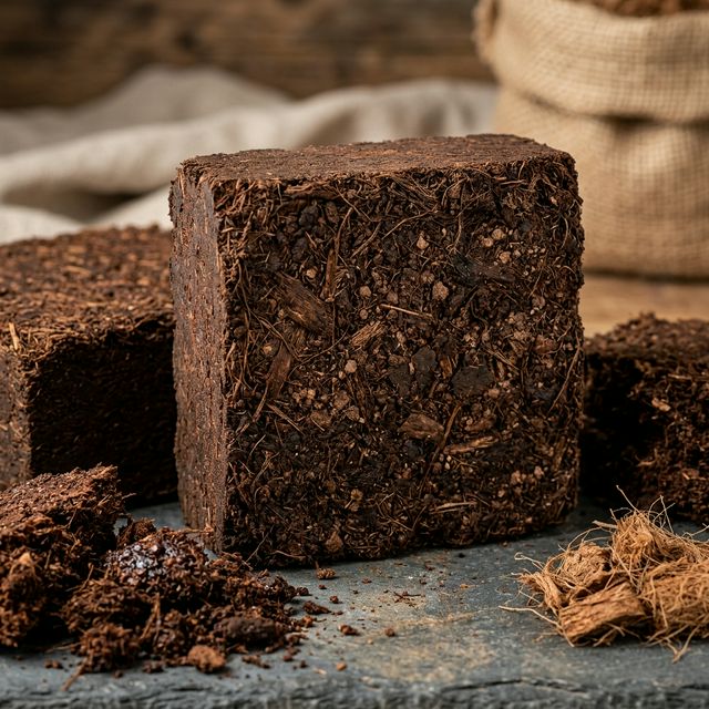 Rich dark brown Coco Peat blocks